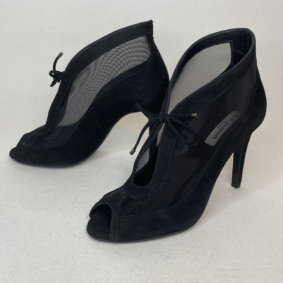L.K. Bennett Suede Mesh Peep-Toe High Heels, Black, EU 39= Women's US size 8 - Picture 5 of 14